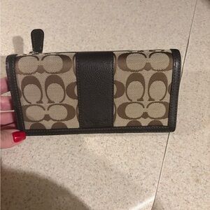 Coach Designer Patterned Wallet with Dark Accents